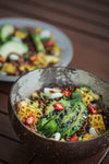 RED RICE SALAD WITH CHARGRILLED CORN, AVOCADO, CHILLI, LIME AND SPRING ONIONS 
