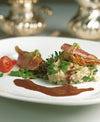RISOTTO WITH FRESH BROAD BEANS AND RED MULLET FILLETS IN A RED WINE SAUCE 