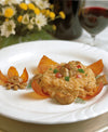 RICE WITH BLACK-EYED BEANS SERVED WITH SWEETBREADS ON TOMATO PETALS 
