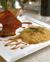RISOTTO WITH FRESH SPRING ONIONS AND CRISPY SUCKLING PORK 