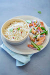 RIZ AROMA SAUTÉ AUX AMANDES, GAMBAS ET ASPERGES 