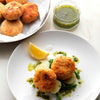 Croquetas de bacalao salado y risotto con limón y aceitunas 